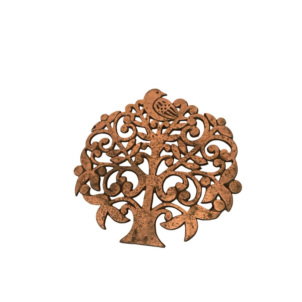 Vintage Metal Trivet Partriage In A Pear Tree Christmas Bronze Tone7"x7"‎